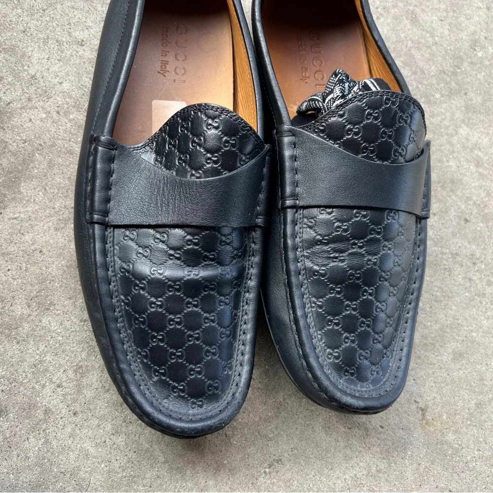 Gucci Authentic Embossed Black Leather Slip-On Loafers Men’s Sz 8.5